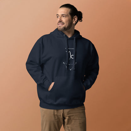 Image 6 of Navy Blazer Montaire Hoodie, size S, with Capricorn artwork visible in front view.