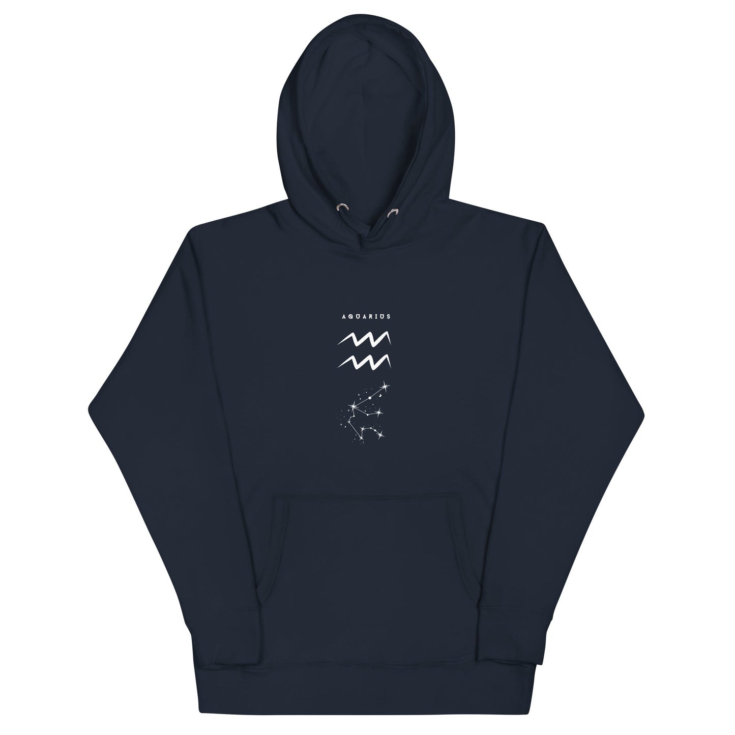Image 2 of Black Waterbearer Hoodie - Left Placement, size M, with Aquarius artwork visible in front view.