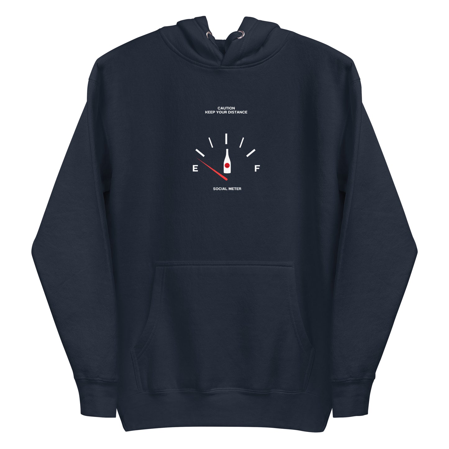 Image 7 of Navy Blazer Social Static Hoodie - Left Placement, size S, with Social Meter artwork visible in front view.