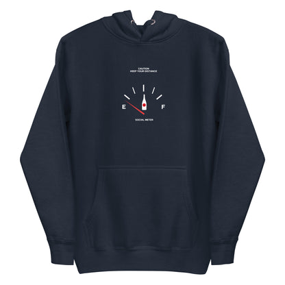 Image 7 of Navy Blazer Social Static Hoodie - Left Placement, size S, with Social Meter artwork visible in front view.