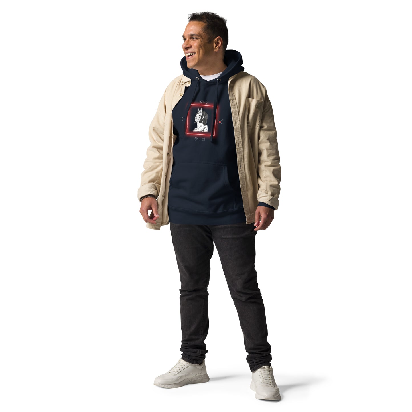 Saiko Hoodie - Left Placement image 11: Navy Blazer version, size 2XL with front view of the Saiko range.