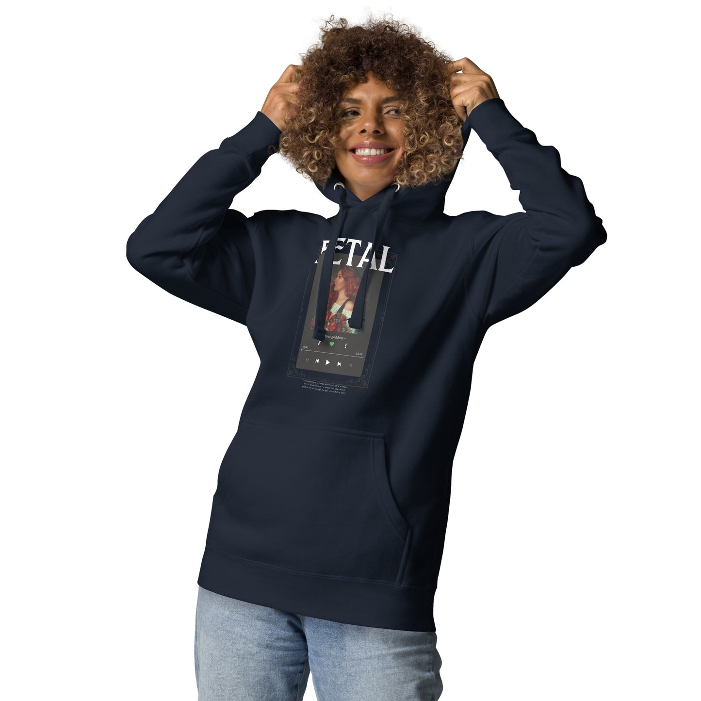 Petaline Hoodie - Left Placement 52 by R.A. Apparel, image 9, front view, Navy Blazer, size L, left placement.
