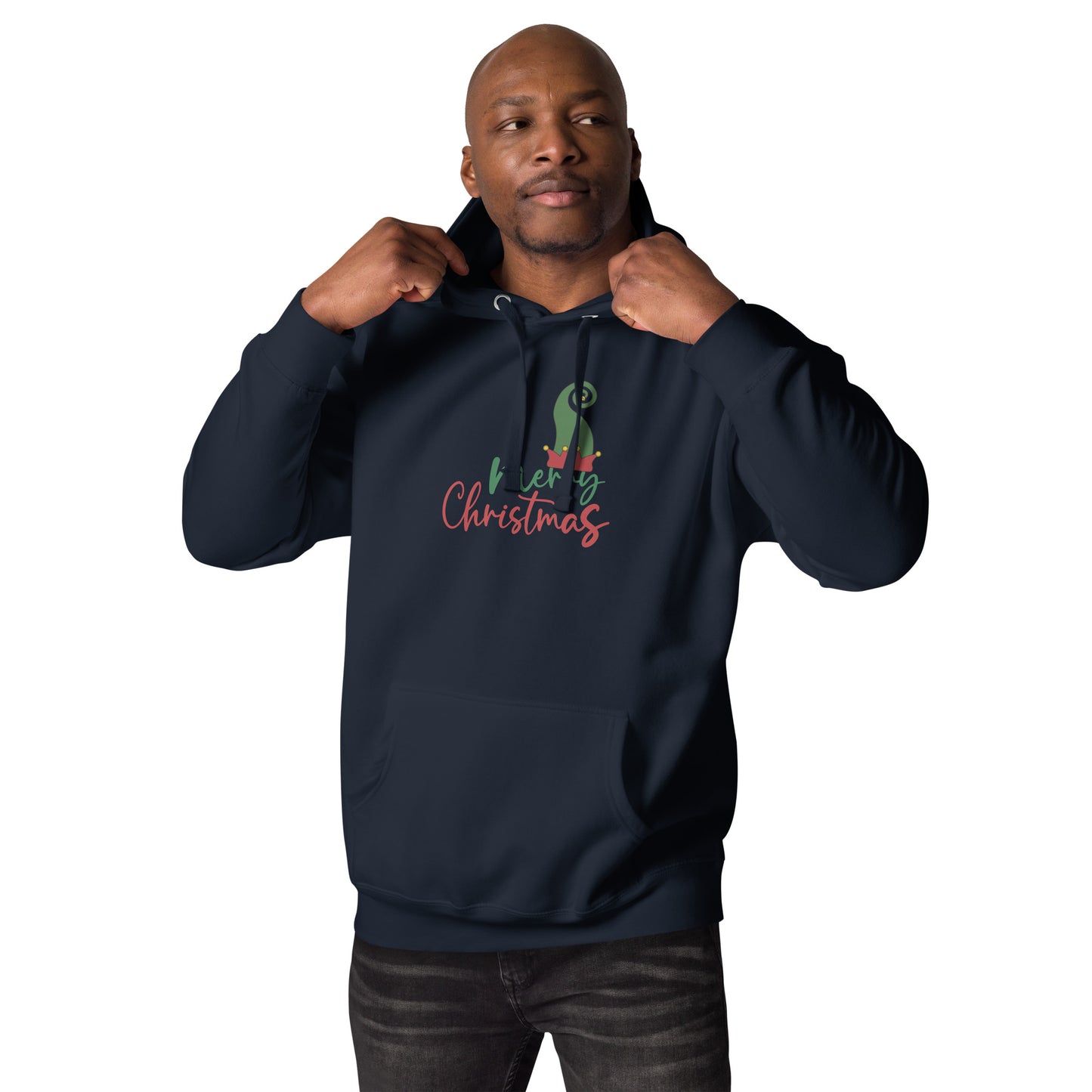 Noelle Hoodie - Left Placement image 9 in Navy Blazer, size L, showing front view for the Merry Christmas design.