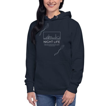Afterhours Hoodie - Left Placement by R.A. Apparel, image 8, front view, Navy Blazer, size M, left placement.