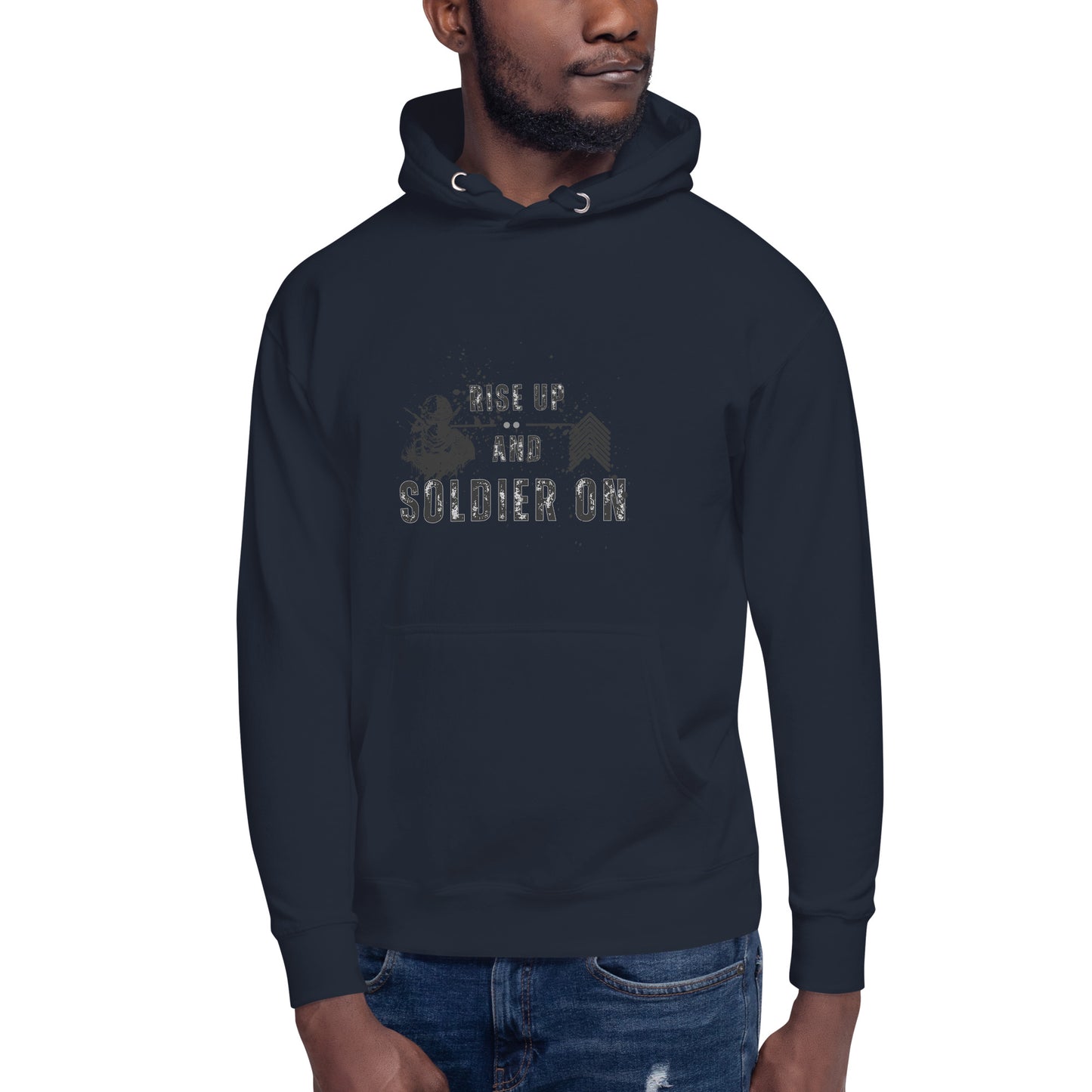 Fortitude Hoodie - Left Placement image 9: Maroon version, size L with front view of the Soldier On range.