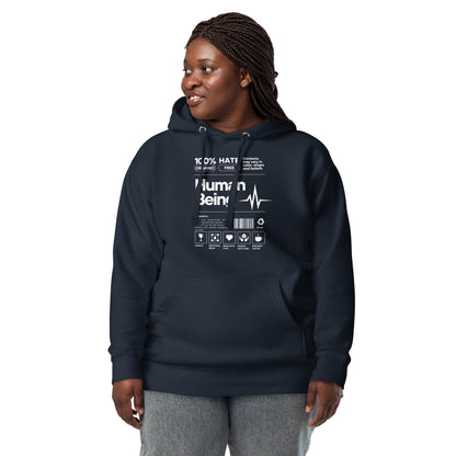 Image 9 of Navy Blazer Human Form Hoodie - Left Placement, size XL, with Human Being artwork visible in front view.