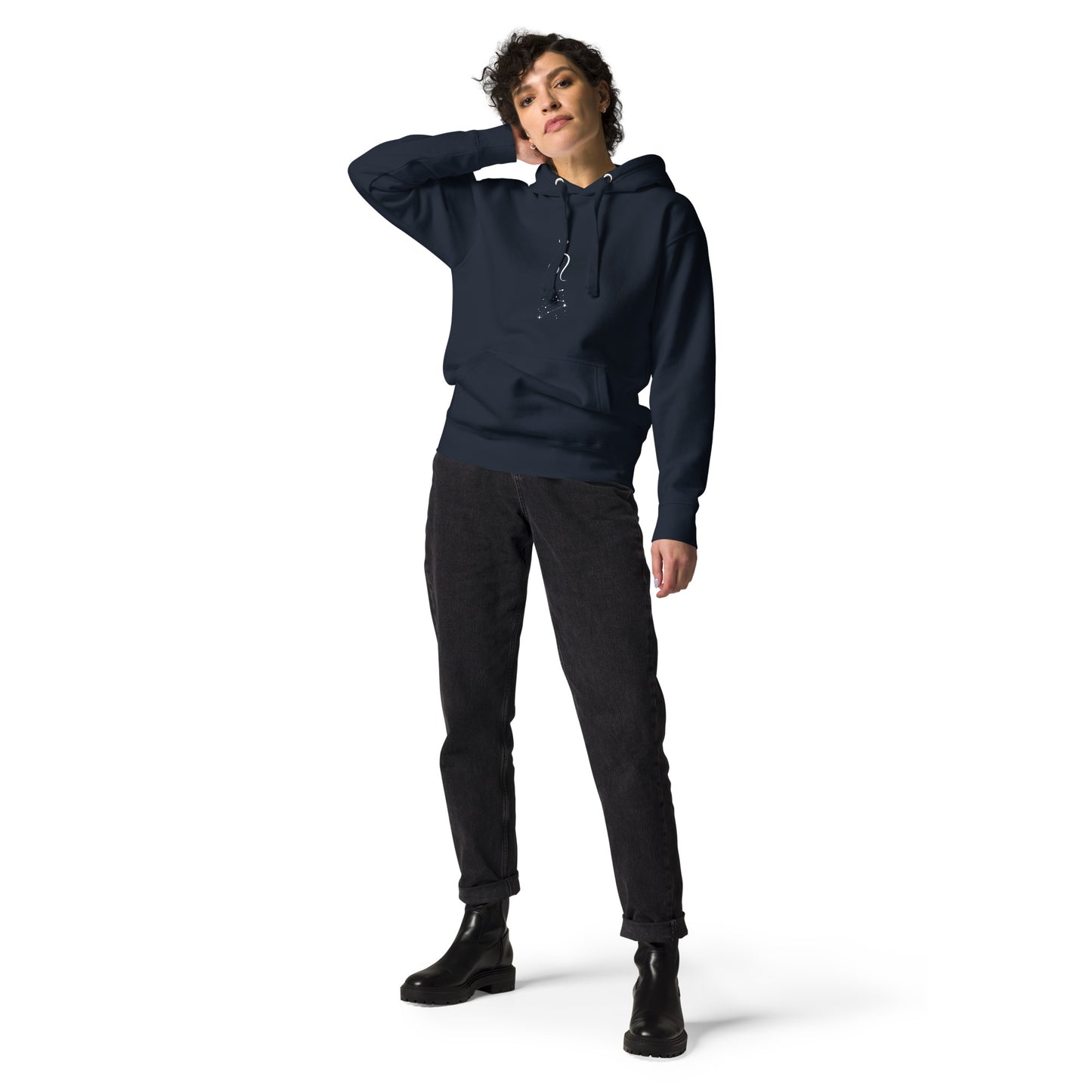 Solmane Hoodie - Left Placement image 9: Navy Blazer version, size XL with front view of the Leo range.