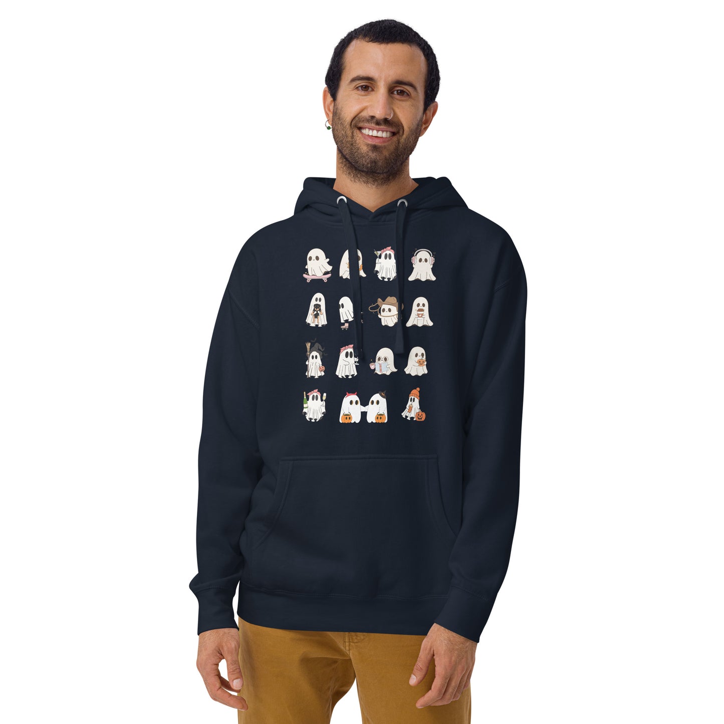 Image 21 of Charcoal Heather Spectral Hoodie - Left Placement, size L, with Ghosts artwork visible in front view.