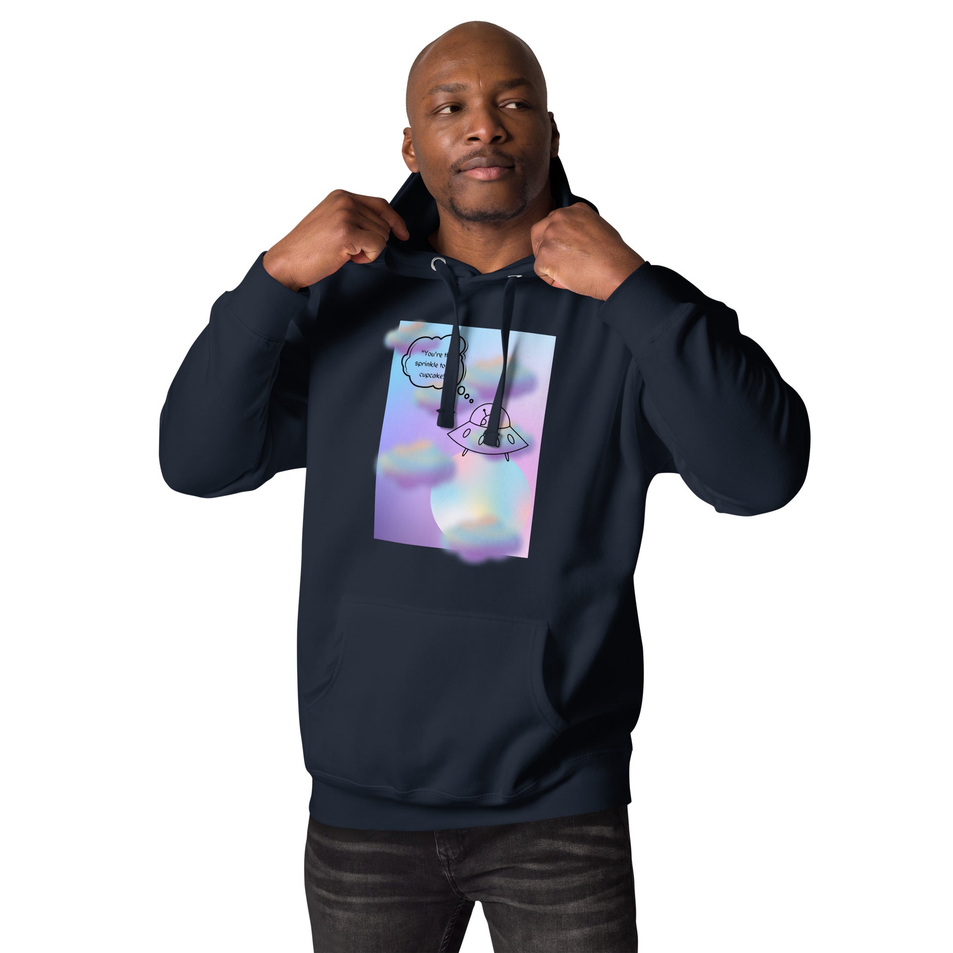 Sprinkle Theory Hoodie - Left Placement image 11: Navy Blazer version, size 2XL with front view of the You're the Sprinkle to My Cupcake range.