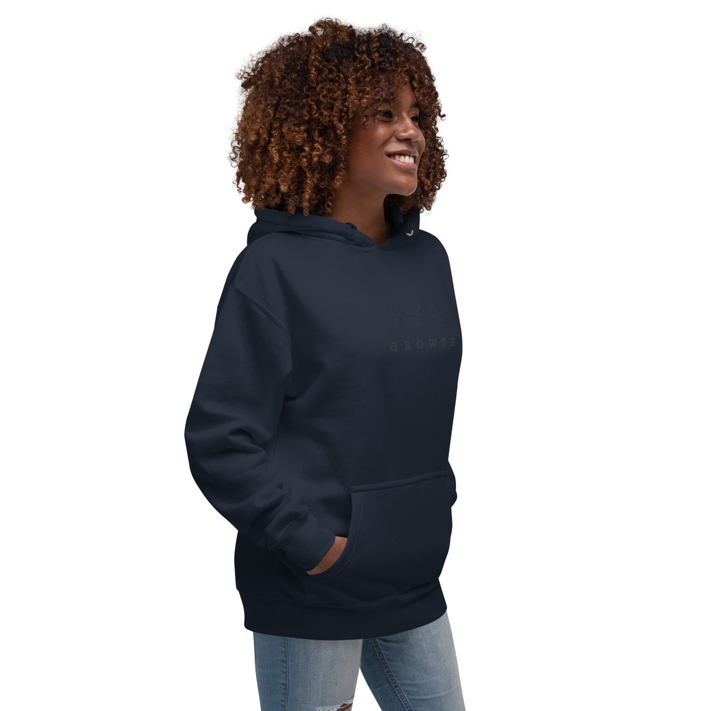 Image 24 of Team Royal Growthline Hoodie - Left Placement, size XL, with Growth artwork visible in front view, right-side angle.