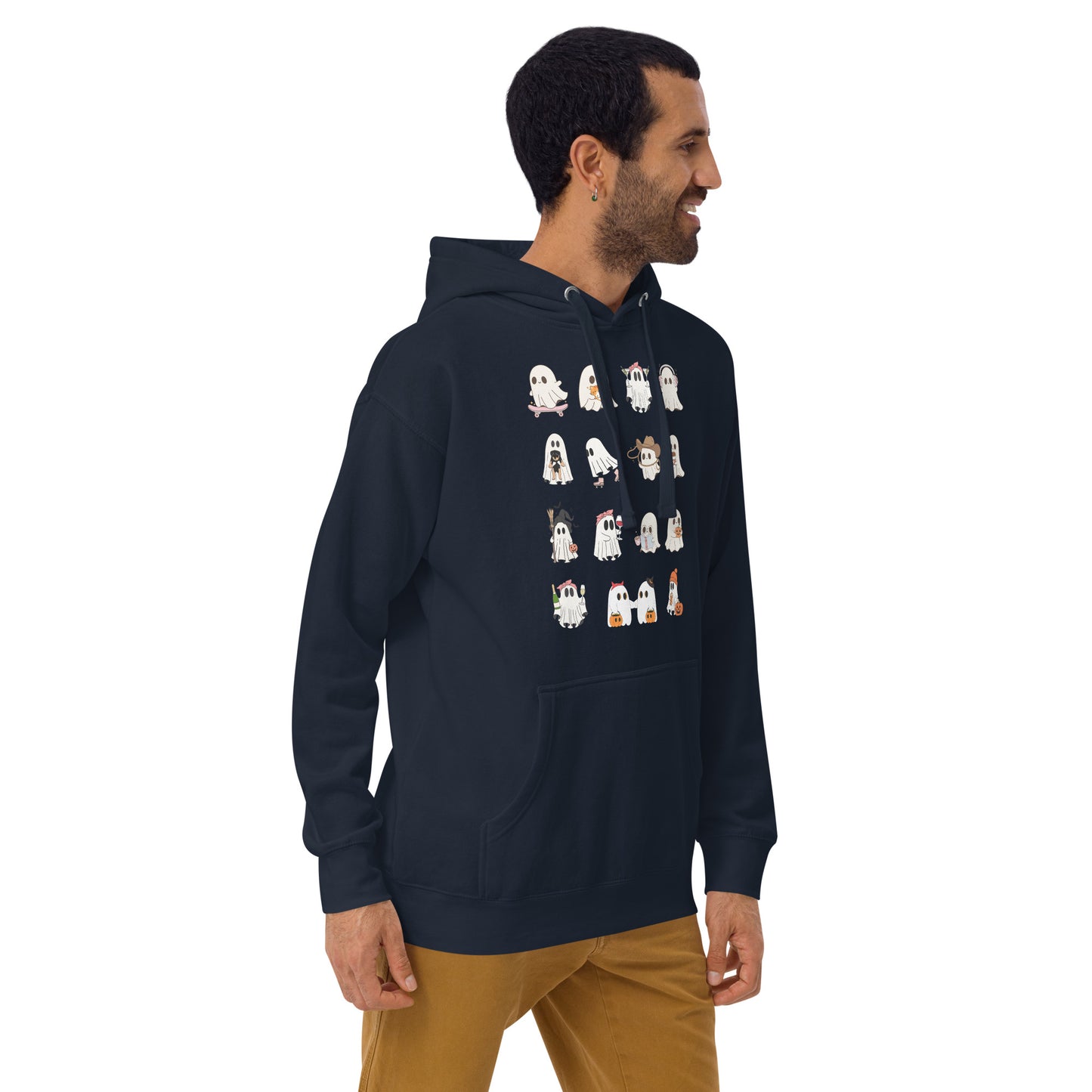 Image 24 of Charcoal Heather Spectral Hoodie - Left Placement, size 3XL, with Ghosts artwork visible in front view, right-side angle.