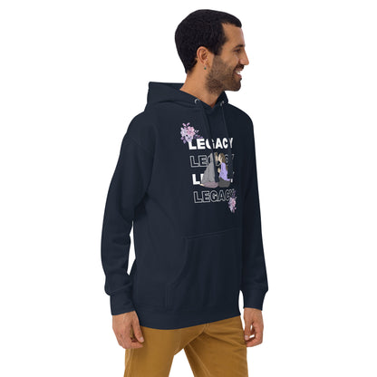 Heirloom Hoodie - Left Placement image 18 in Vintage Black, size M, showing front view, right-side angle for the Legacy design.