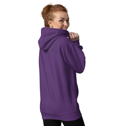 Image 20 of Charcoal Heather Noir Edge Hoodie - Left Placement, size M, with Elegant Edge artwork visible in back view.