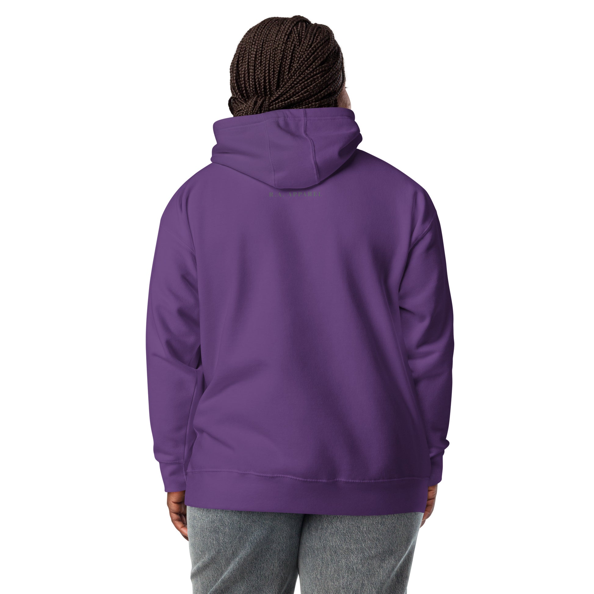 Human Form Hoodie - Left Placement image 18: Charcoal Heather version, size L with back view of the Human Being range.
