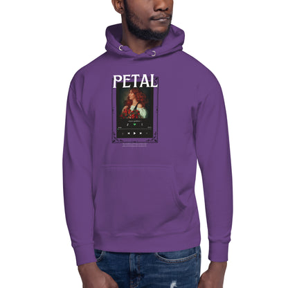 Image 21 of Charcoal Heather Petaline Hoodie - Left Placement 51, size L, with Petal artwork visible in front view.