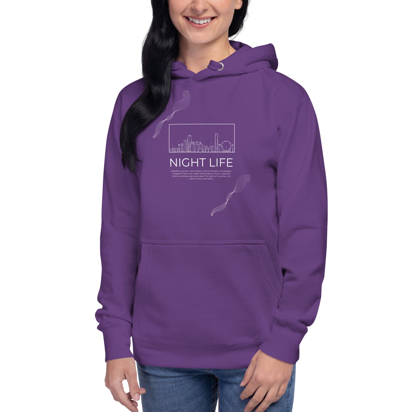 Image 14 of Maroon Afterhours Hoodie - Left Placement, size M, with Night Life artwork visible in front view.