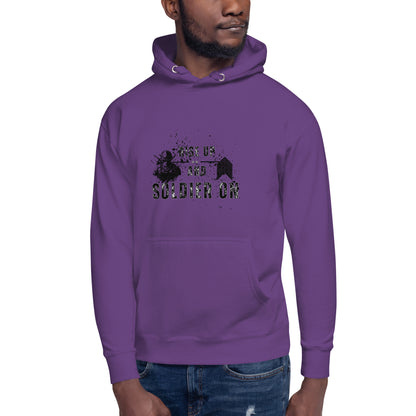 Image 17 of Charcoal Heather Fortitude Hoodie - Left Placement, size 2XL, with Soldier On artwork visible in front view.