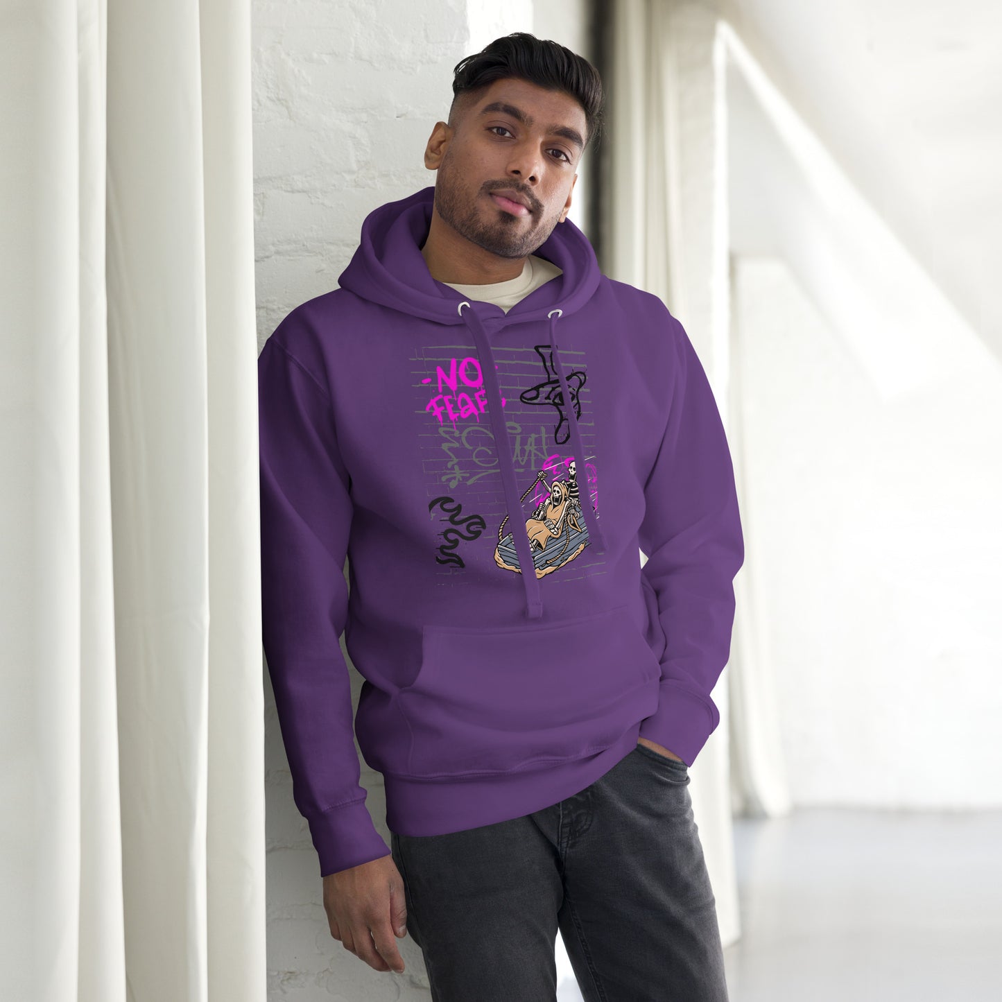 Fearless Hoodie - Left Placement image 19 in Charcoal Heather, size XL, showing front view for the No Fear design.