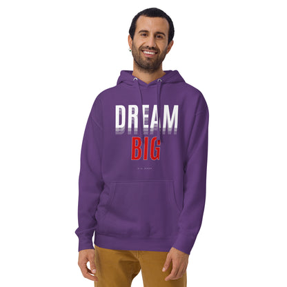 Image 33 of Purple Skyline Dream Hoodie - Left Placement, size L, with Dream Big artwork visible in front view.