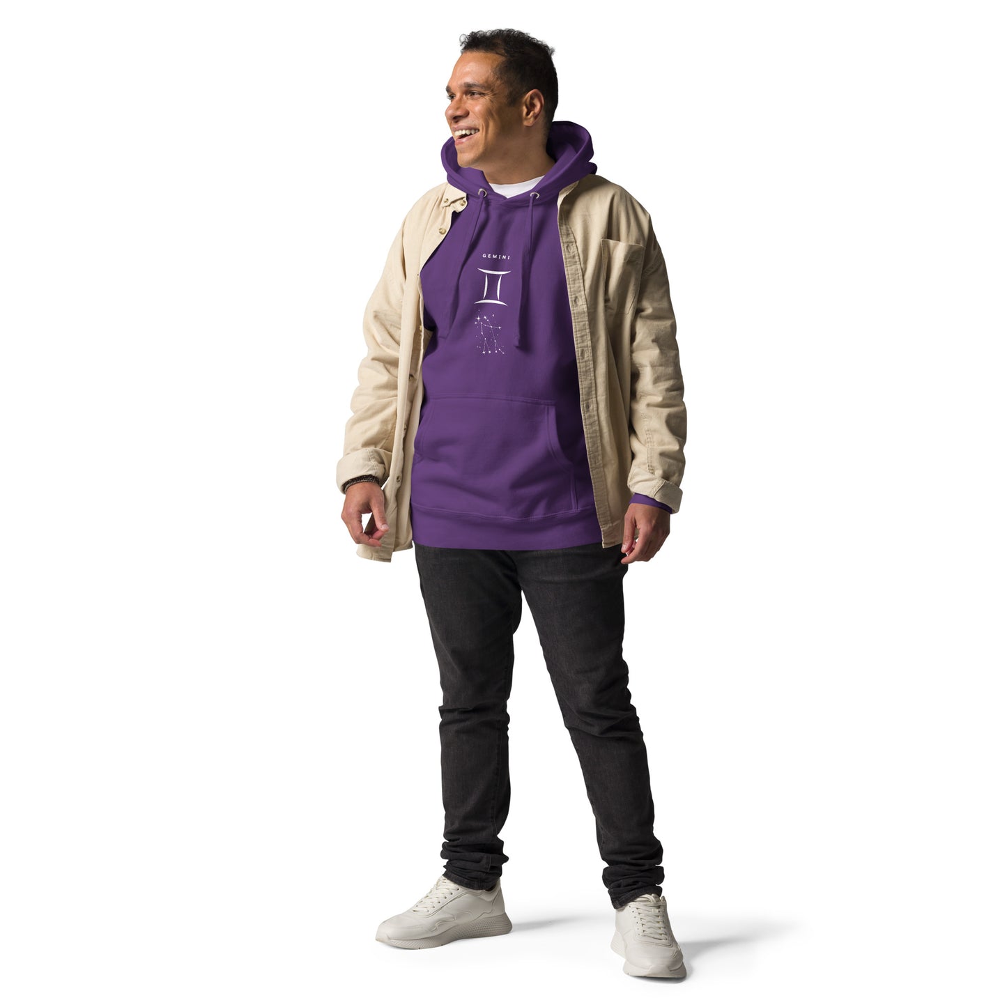 Twin Signal Hoodie - Left Placement image 13: Charcoal Heather version, size S with front view of the Gemini range.