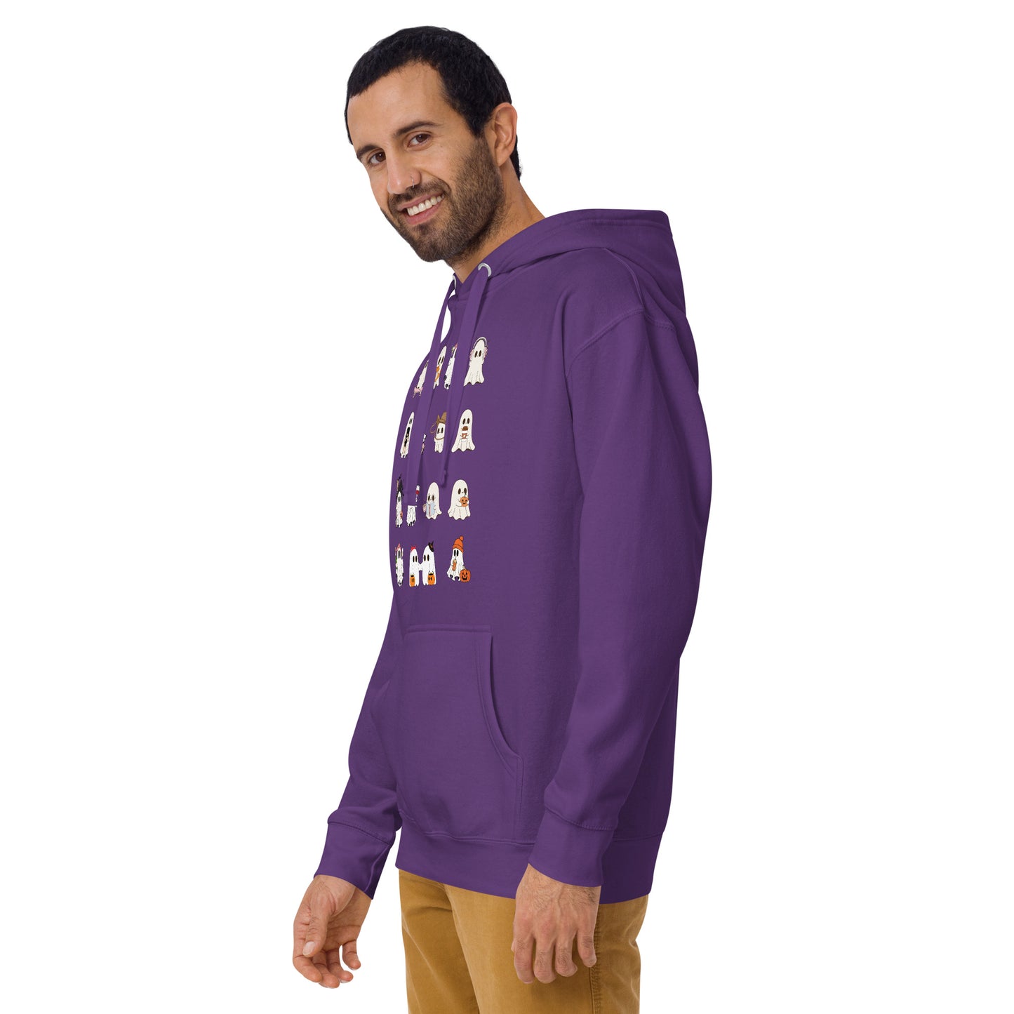 Spectral Hoodie - Left Placement product image 39 in Purple, size L, with front view, left-side angle and left placement.