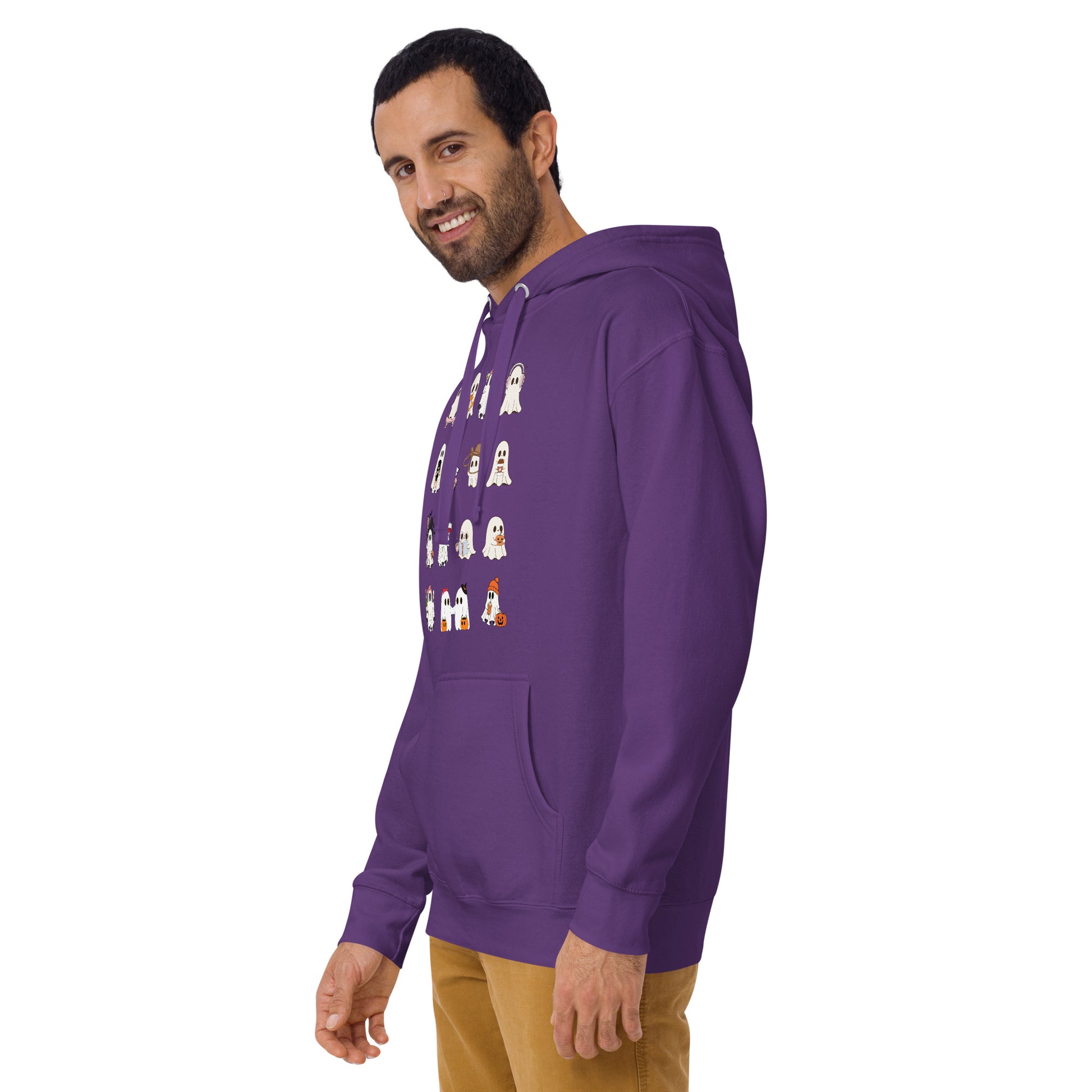Spectral Hoodie - Left Placement product image 39 in Purple, size L, with front view, left-side angle and left placement.
