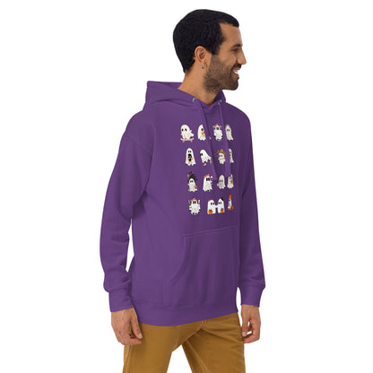 Spectral Hoodie - Left Placement image 40 in Purple, size XL, showing front view, right-side angle for the Ghosts design.