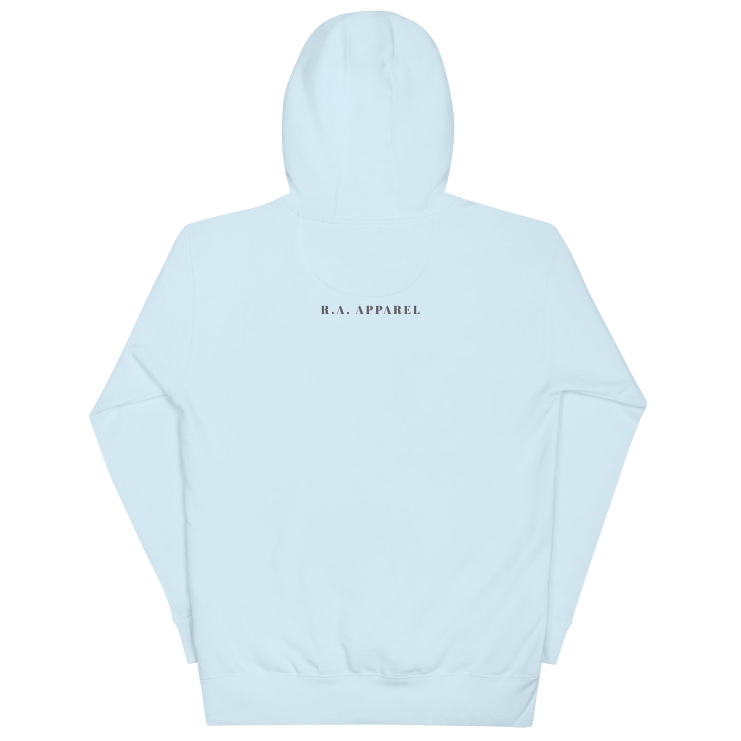 Astral Circle Hoodie - Left Placement by R.A. Apparel, image 20, back view, Charcoal Heather, size M, left placement.