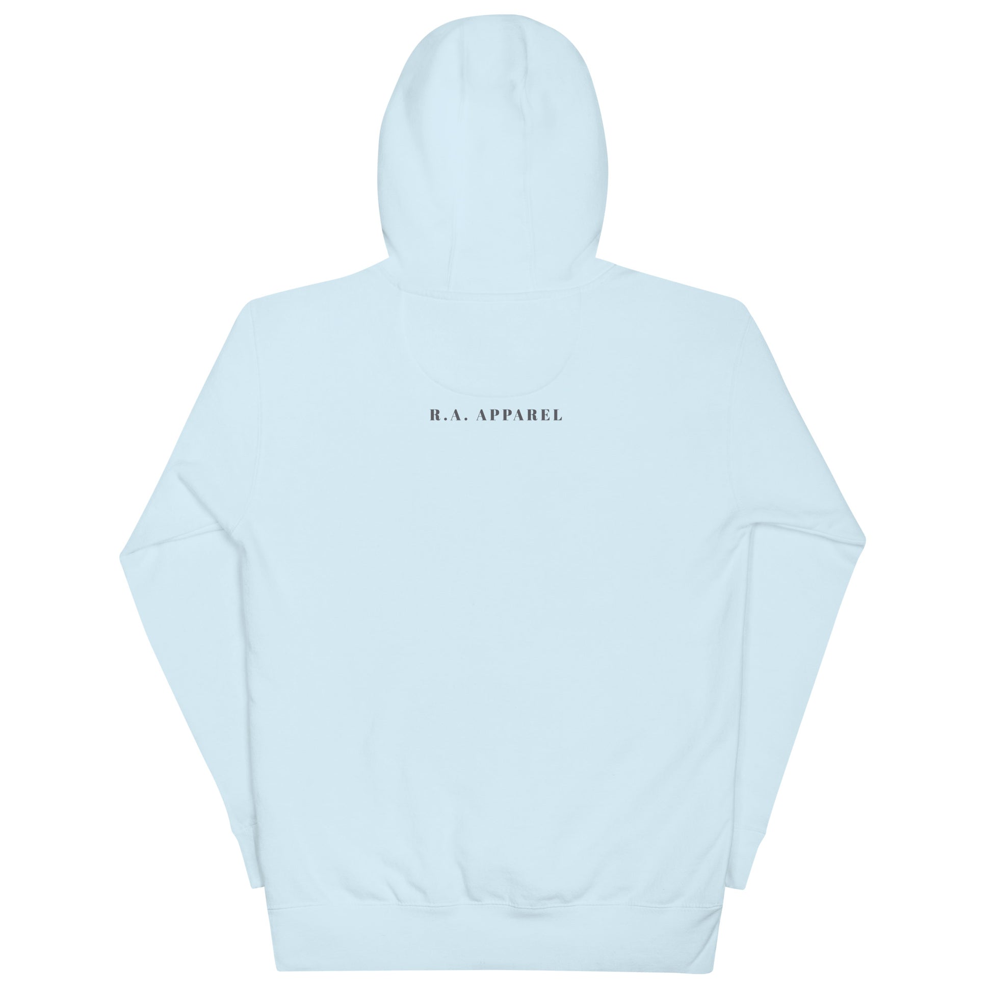 Astral Circle Hoodie - Left Placement by R.A. Apparel, image 20, back view, Charcoal Heather, size M, left placement.