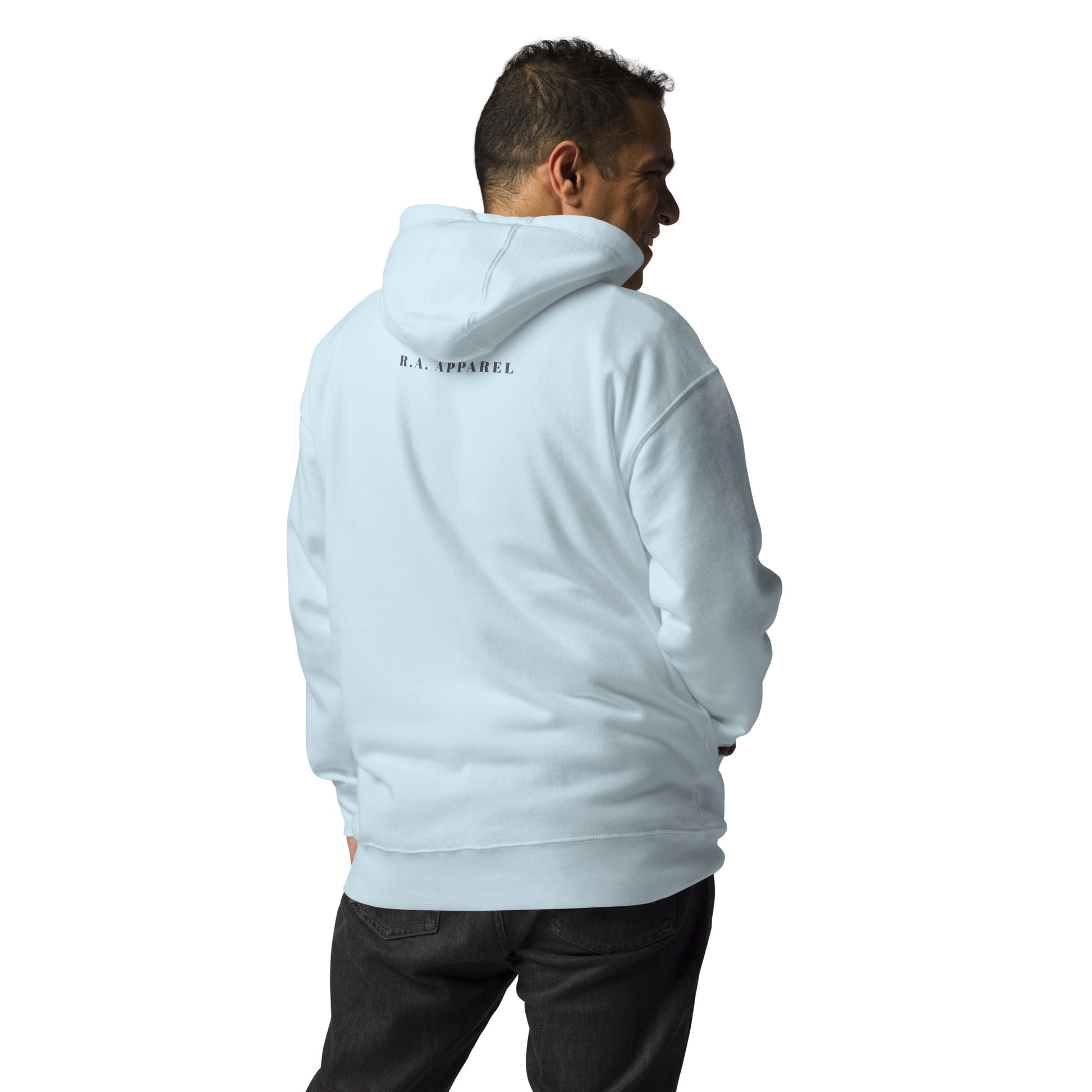 Image 22 of Charcoal Heather Summitline Hoodie - Left Placement, size XL, with Mountain Range artwork visible in back view.