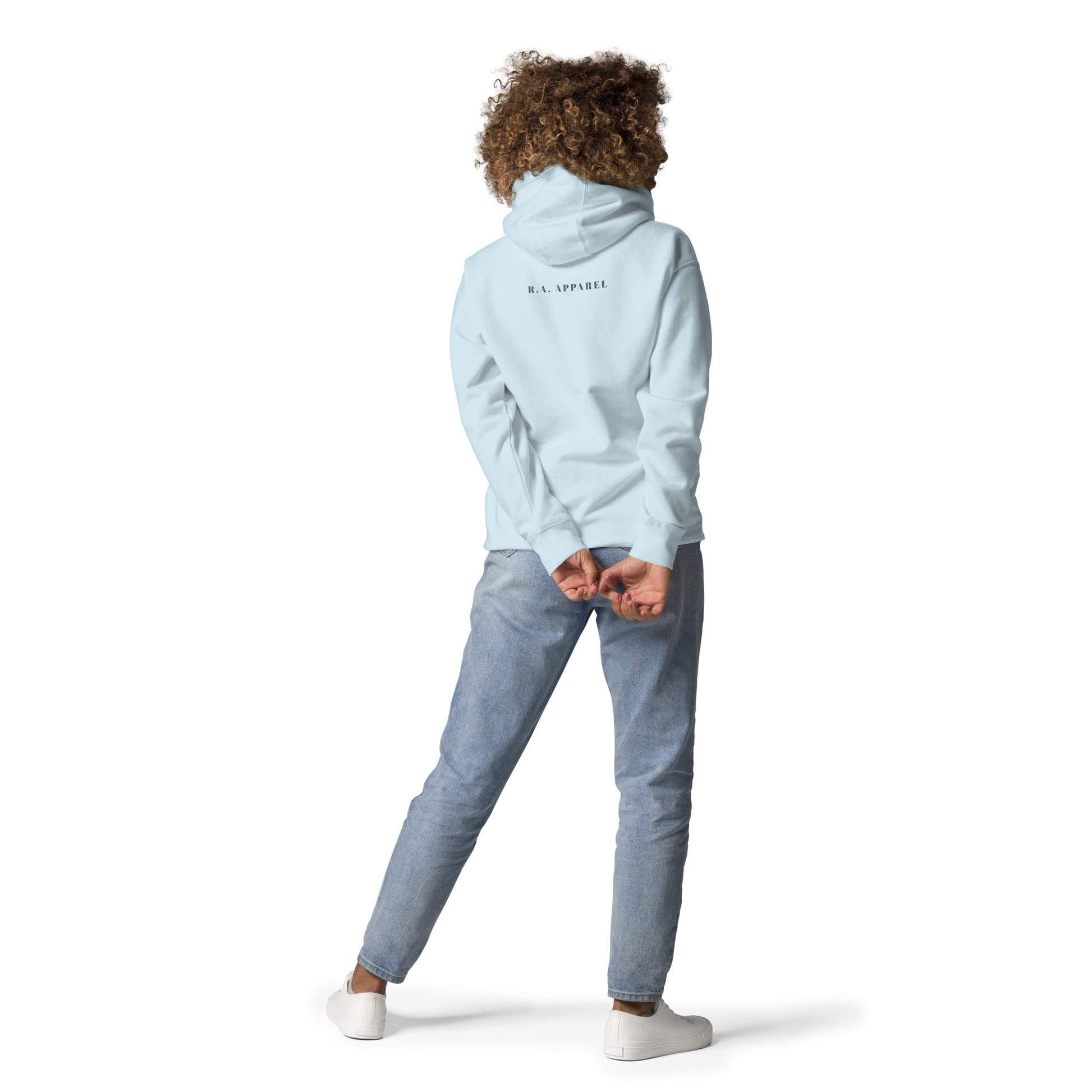 Quiet Peace Hoodie - Left Placement by R.A. Apparel, image 20, back view, Charcoal Heather, size M, left placement.