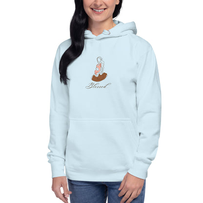 Grace Mark Hoodie - Left Placement image 31: Team Royal version, size S with front view of the Blessed range.