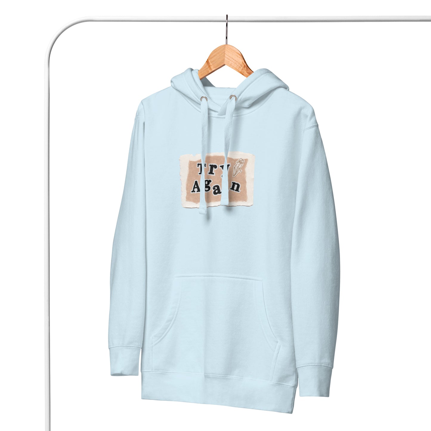 Retry Hoodie - Left Placement image 19: Charcoal Heather version, size S with front view of the Try Again range.