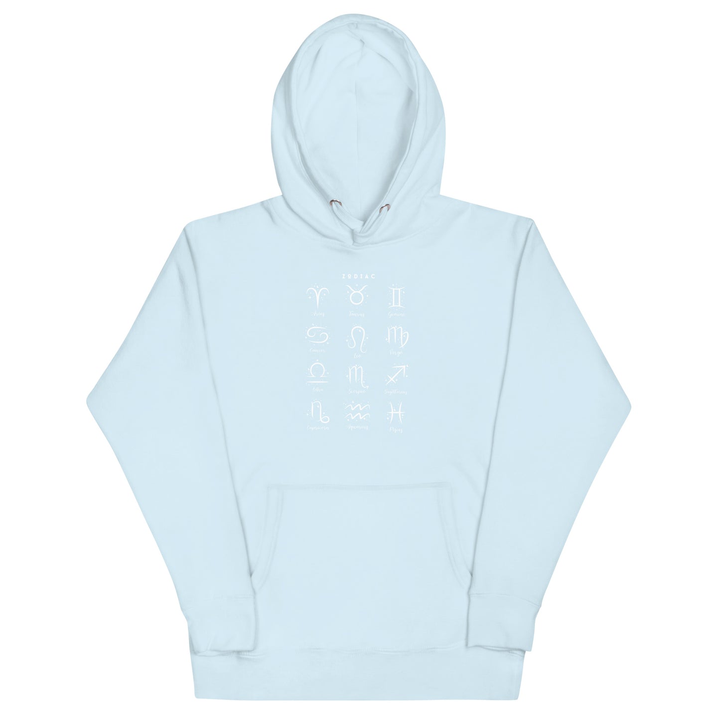 Astral Circle Hoodie - Left Placement image 19 in Charcoal Heather, size S, showing front view for the Zodiac design.