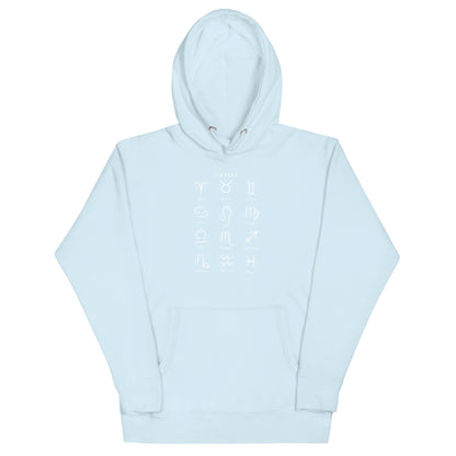 Astral Circle Hoodie - Left Placement image 19 in Charcoal Heather, size S, showing front view for the Zodiac design.
