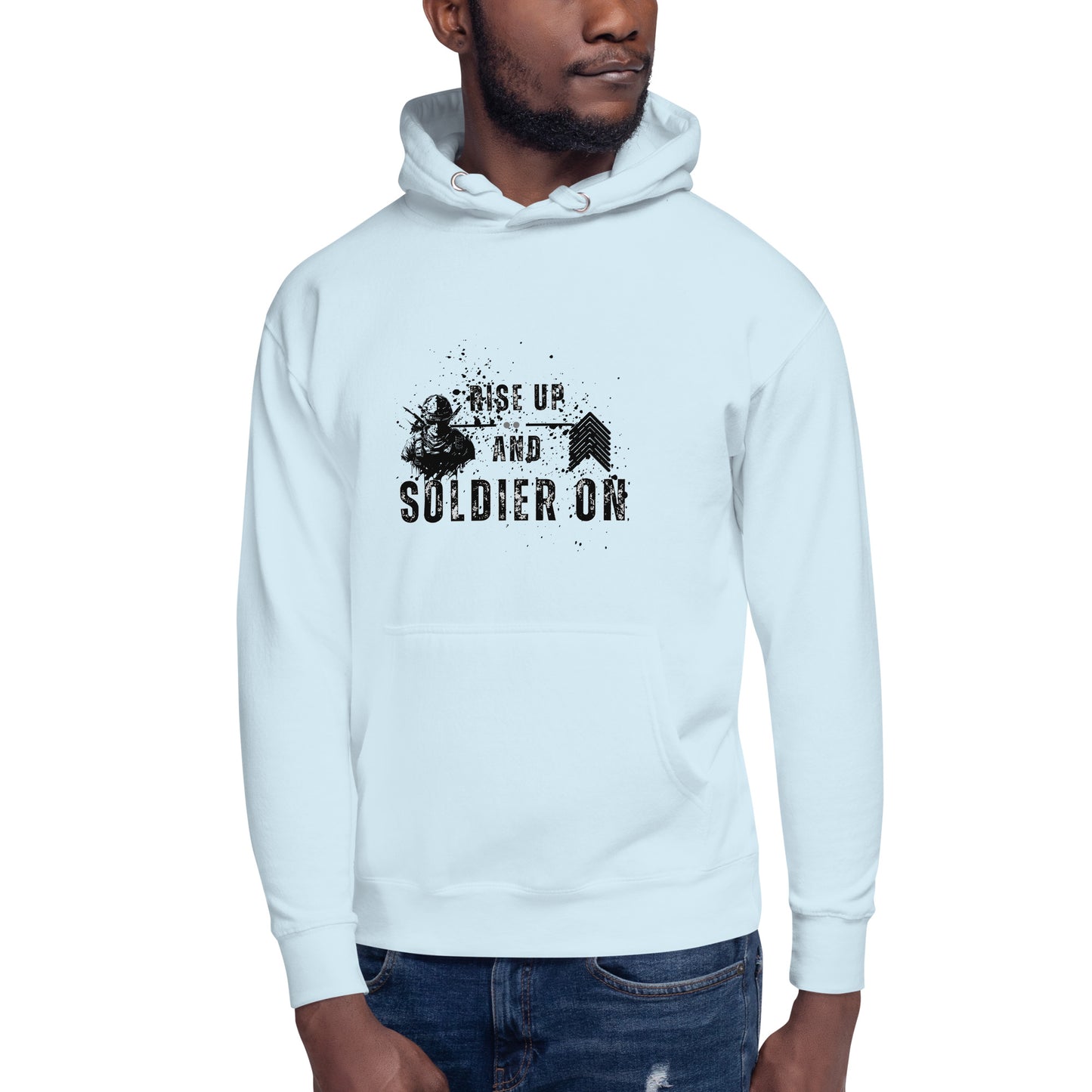 Image 19 of Vintage Black Fortitude Hoodie - Left Placement, size S, with Soldier On artwork visible in front view.