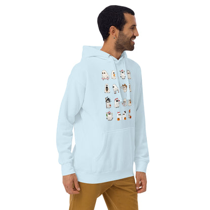 Image 44 of Forest Green Spectral Hoodie - Left Placement, size M, with Ghosts artwork visible in front view, right-side angle.