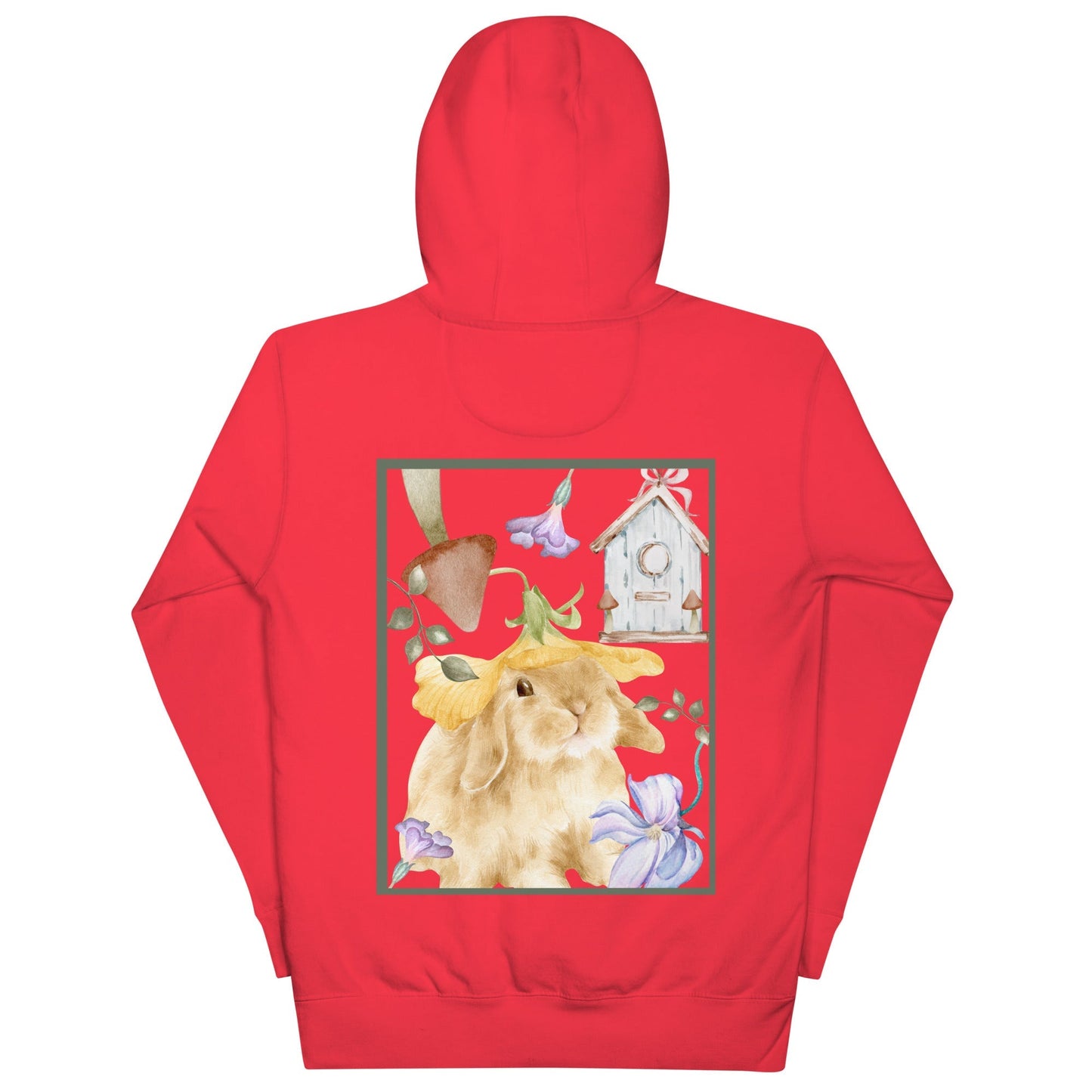 Image 10 of Navy Blazer Meadow Club Hoodie - Left Placement 126, size XL, with Bunny Collage artwork visible in back view.