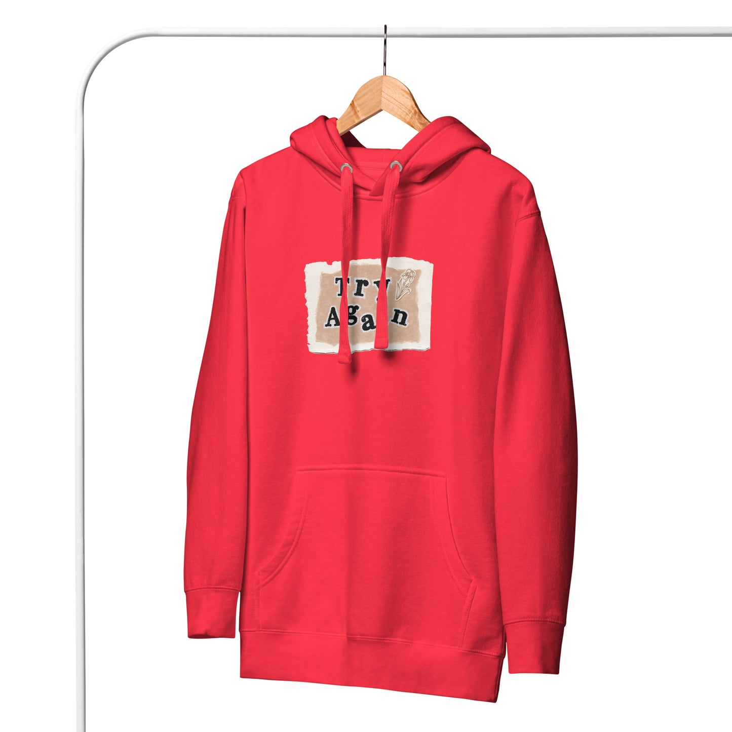 Retry Hoodie - Left Placement image 25: Vintage Black version, size S with front view of the Try Again range.