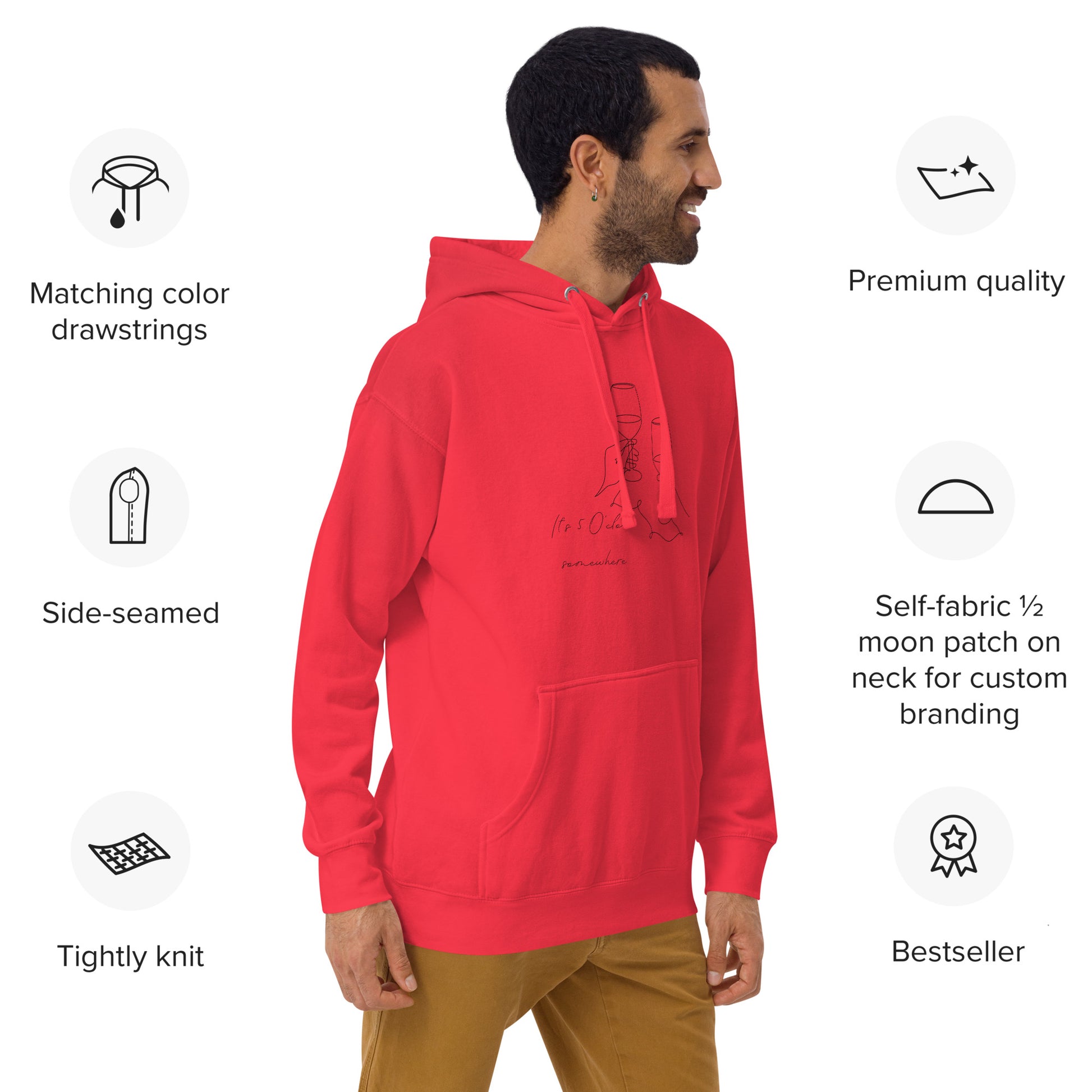 After Five Hoodie - Left Placement image 17 in selected colour, showing front view, right-side angle for the 5 O'Clock design.