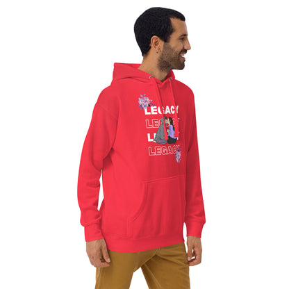 Heirloom Hoodie - Left Placement by R.A. Apparel, image 38, front view, right-side angle, Team Red, size M, left placement.
