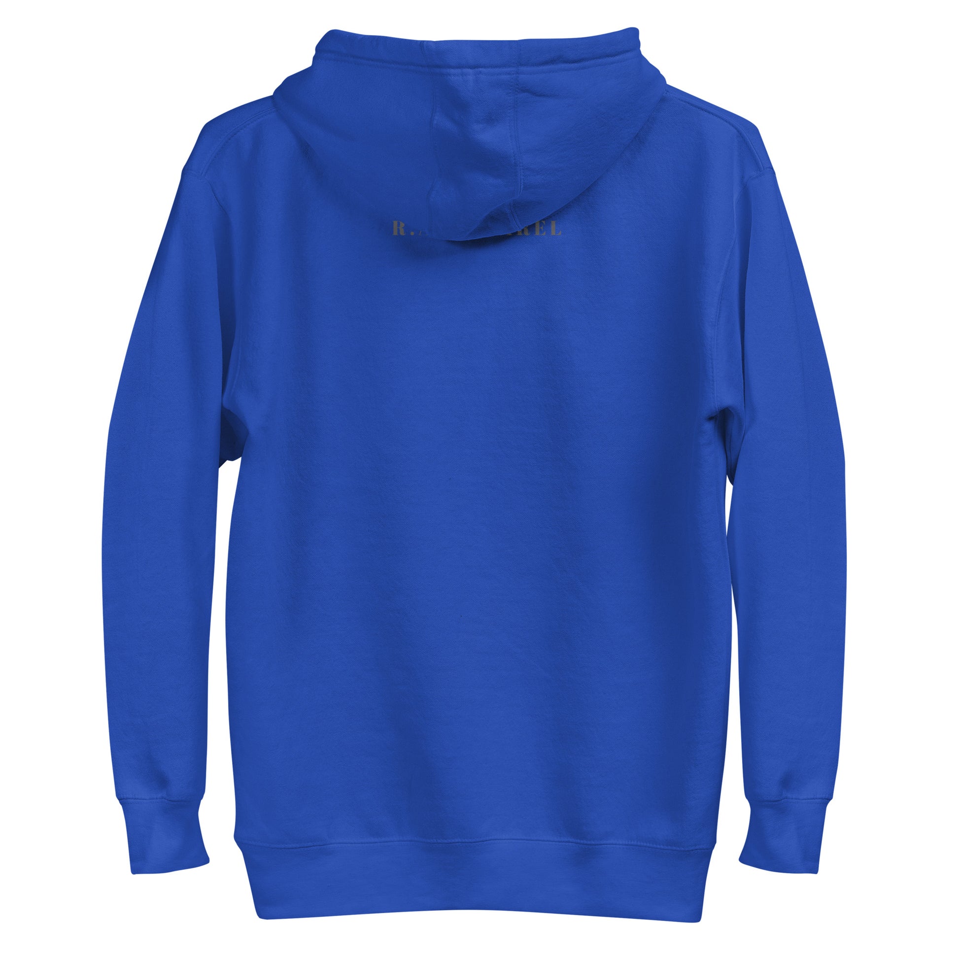 Social Static Hoodie - Left Placement by R.A. Apparel, image 14, back view, Charcoal Heather, size M, left placement.