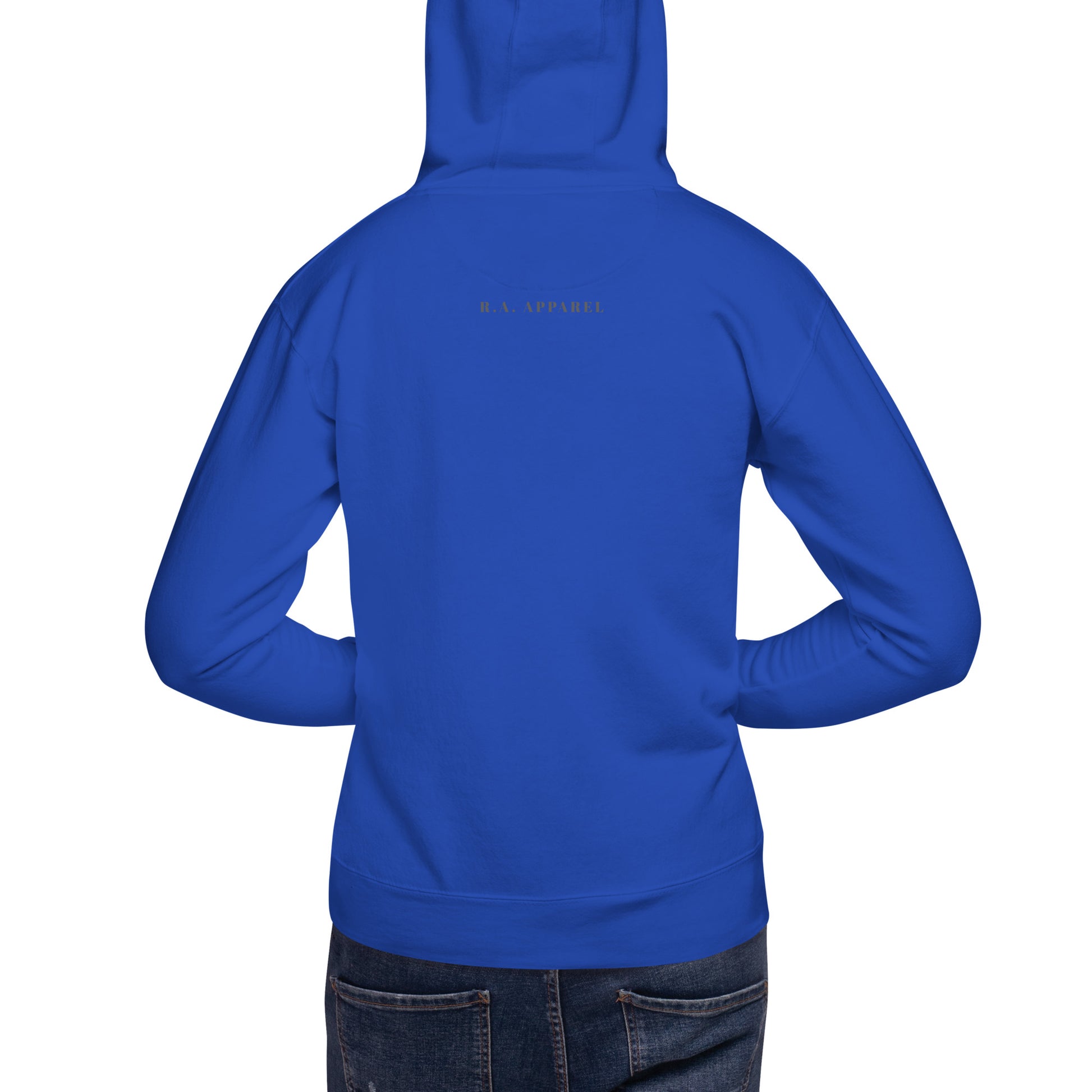 Fortitude Hoodie - Left Placement image 16: Charcoal Heather version, size XL with back view of the Soldier On range.