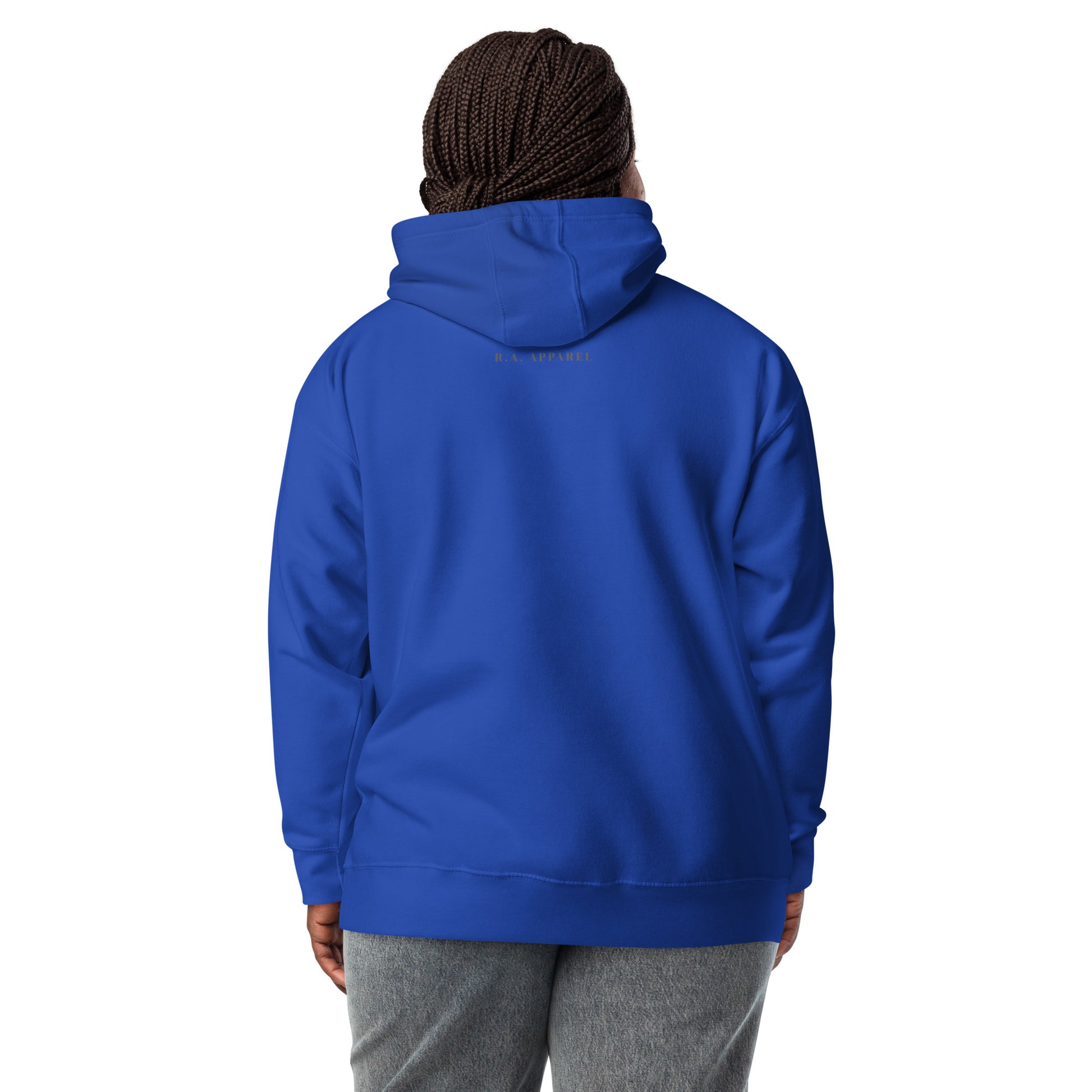 Human Form Hoodie - Left Placement product image 16 in Charcoal Heather, size S, with back view and left placement.