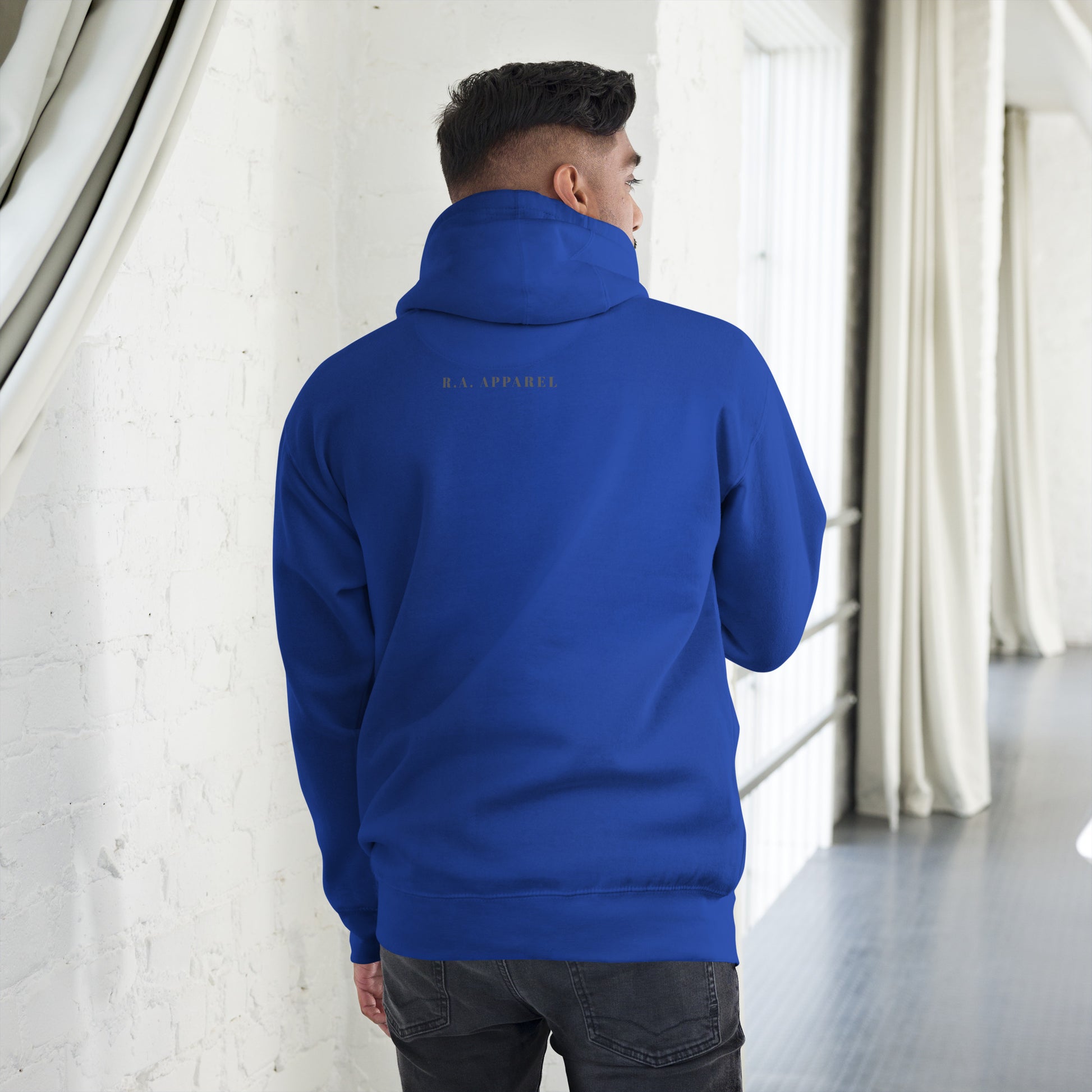 Fearless Hoodie - Left Placement image 18: Charcoal Heather version, size L with back view of the No Fear range.