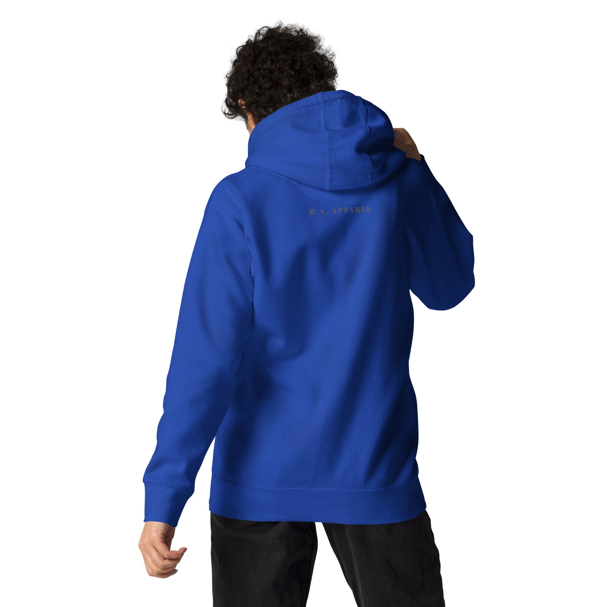 Solmane Hoodie - Left Placement image 16 in Charcoal Heather, size S, showing back view for the Leo design.