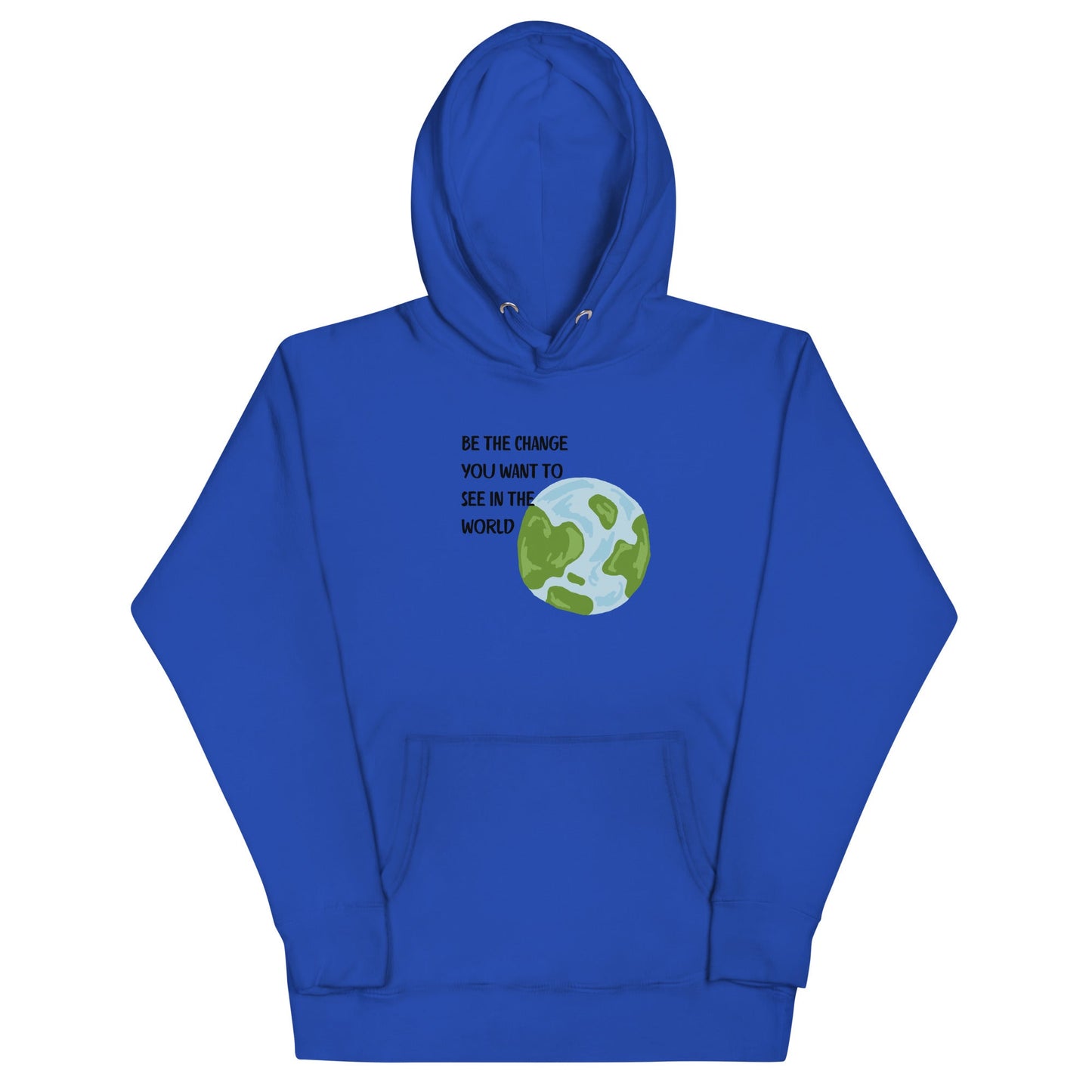 Image 3 of Charcoal Heather Change Signal Hoodie - Left Placement, size L, with Be the Change artwork visible in front view.