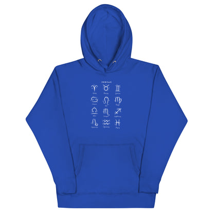 Image 15 of Maroon Astral Circle Hoodie - Left Placement, size L, with Zodiac artwork visible in front view.