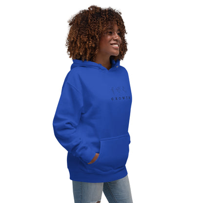 Image 36 of Military Green Growthline Hoodie - Left Placement, size XL, with Growth artwork visible in front view, right-side angle.