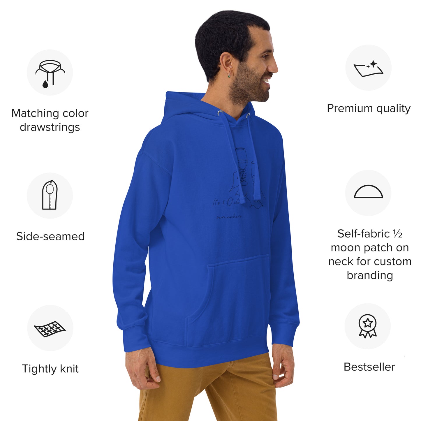 After Five Hoodie - Left Placement by R.A. Apparel, image 10, front view, right-side angle, Bone, left placement.